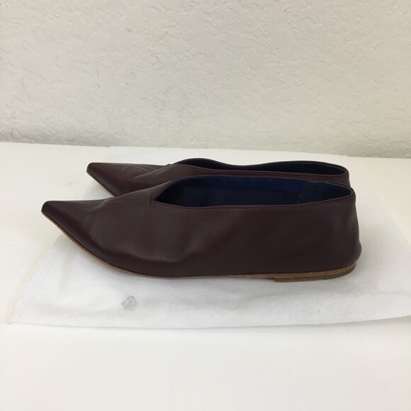 CELINE Authentic Peep Toe Flats Womens 35.5 Made in Italy Burgundy Soft Leather - Picture 8 of 13